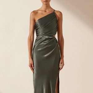 Shona Joy La Lune asymmetrical silk maxi dress - olive - size 6